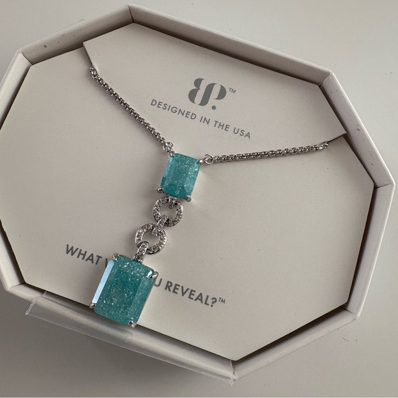 Bomb Party Say it Again Necklace NK89388 Blue Topaz Ice Crystal Rhodium Plating - Picture 6 of 8